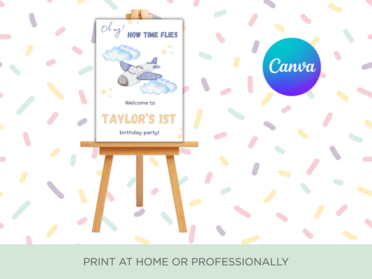 Children's Party Welcome Sign | How Time Flies Theme