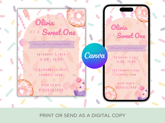 Children's Party Invitation | Sweet One Theme