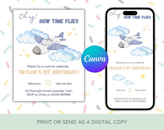 Children's Party Invitation | How Time Flies Theme